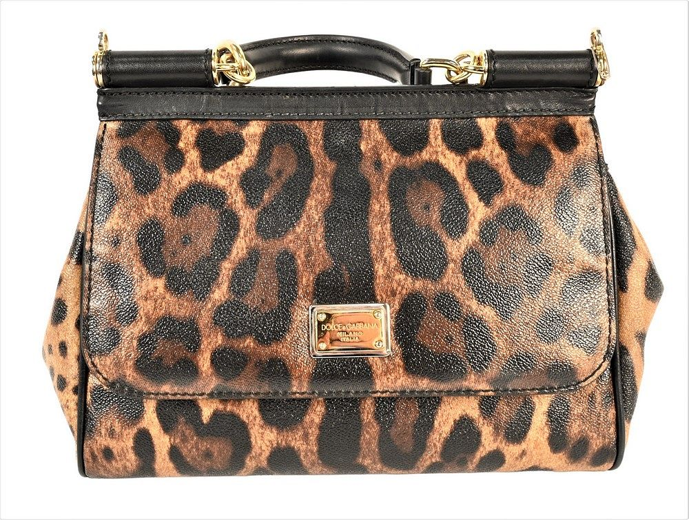 Dolce Gabbana Brown and Black Leopard Canvas Handbag having fabric