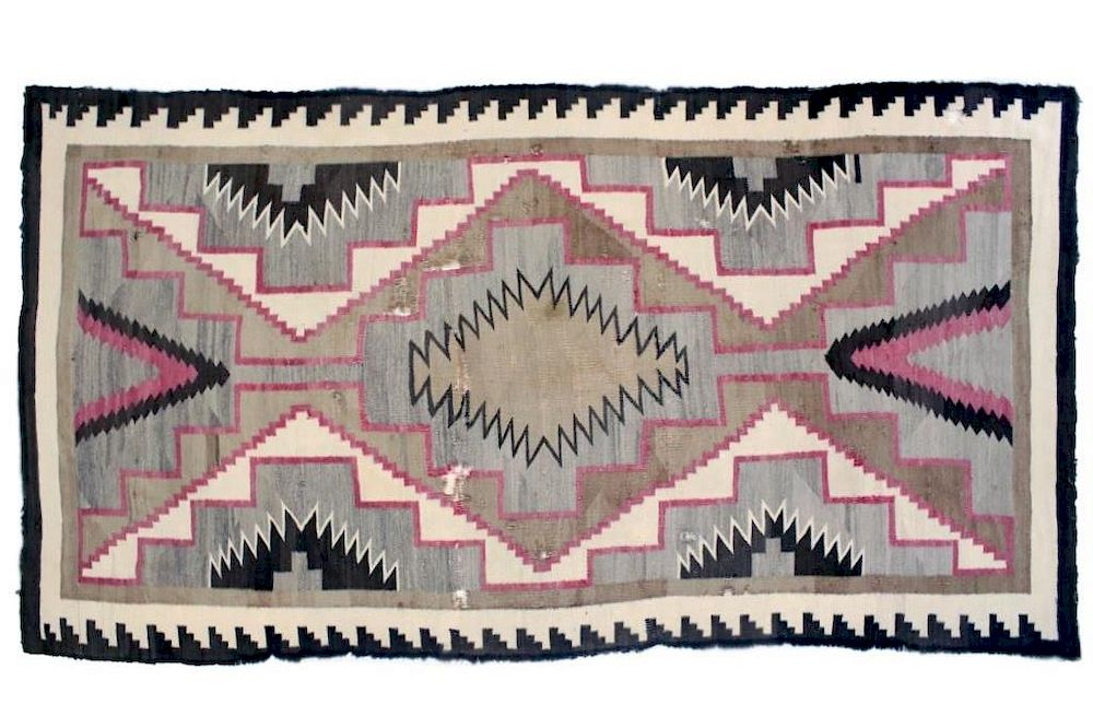 Navajo Two Gray Hills Hand Woven Rug early 1900 s