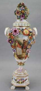 Late 19th C Potschappel Carl Thieme Covered Vase Late 19th