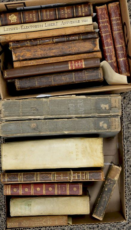 Group of books in two boxes early imprints some rebound