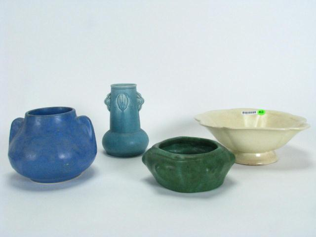 Group of American art pottery including Cowan shell motif pedestal