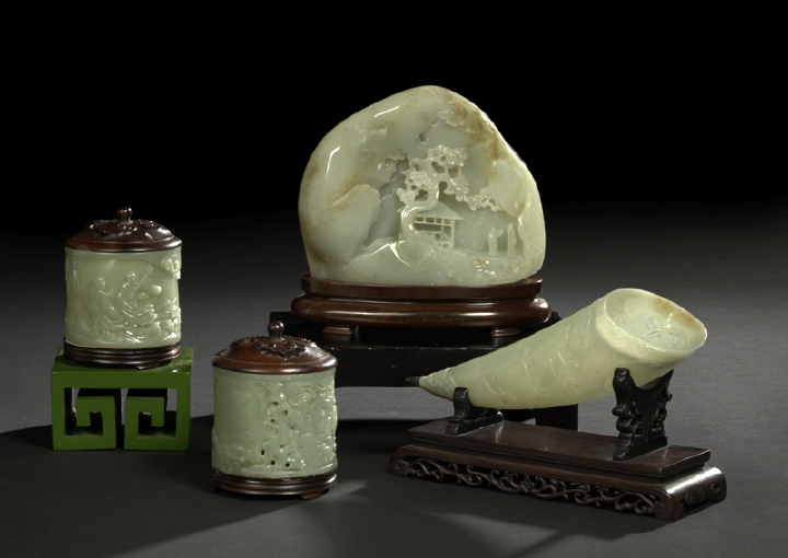 Chinese Carved Jade Boulder the highly polished stone retaining the