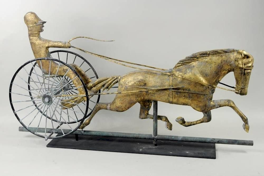 GIlded Copper Horse Sulky Weathervane Gilded copper horse and sulky