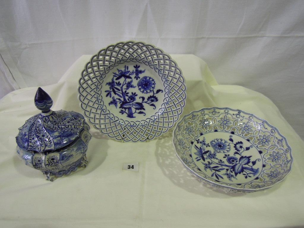 A Dutch Delft bowl and cover of wrythen moulded form
