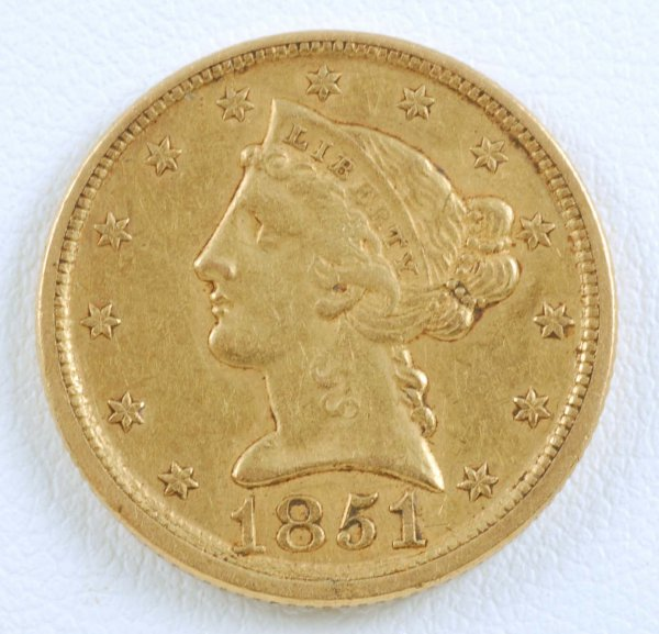 1851 D Liberty Head 5 00 Half Eagle gold piece