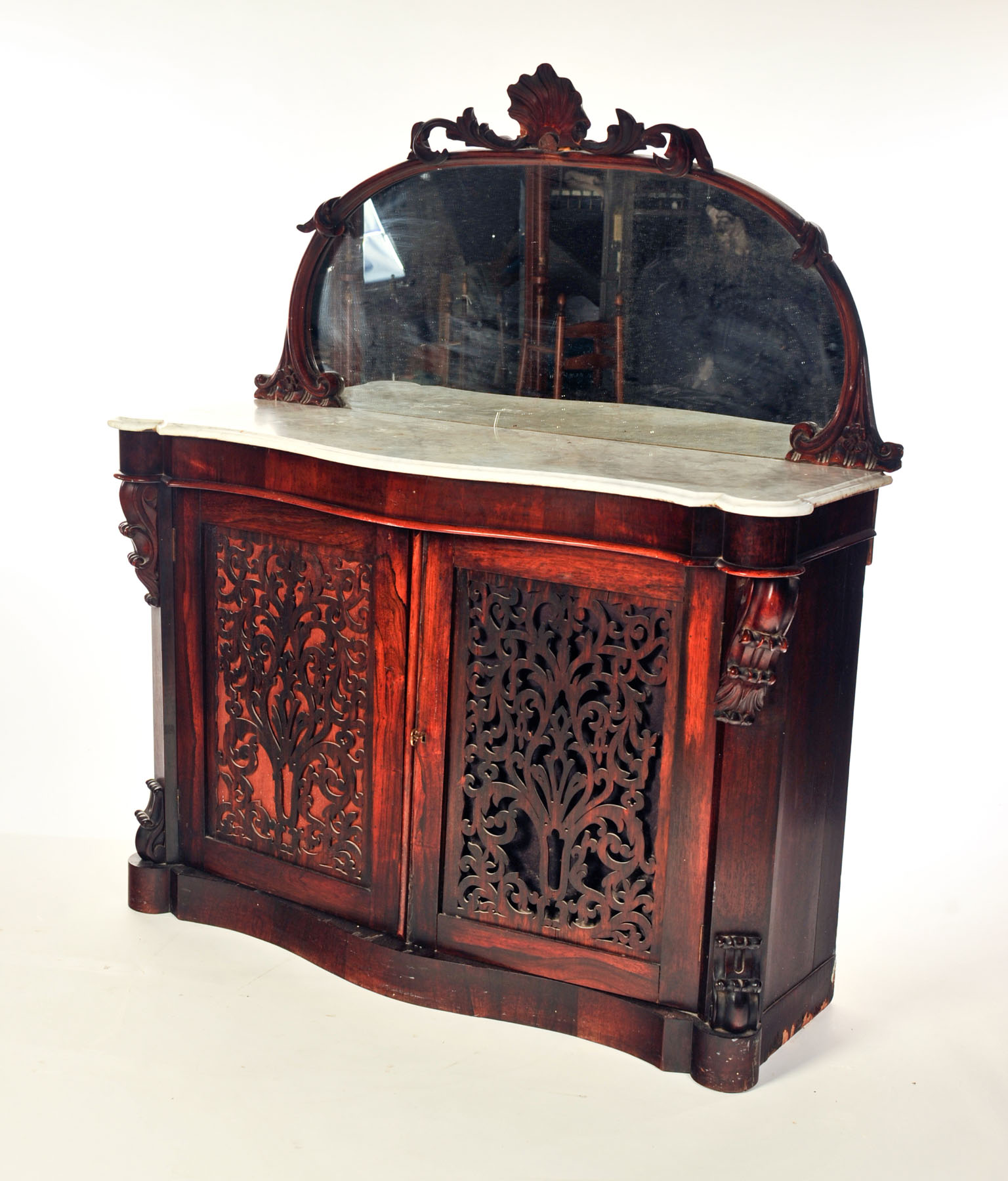 VICTORIAN MARBLE TOP SIDEBOARD American 3rd quarter 19th century rosewood