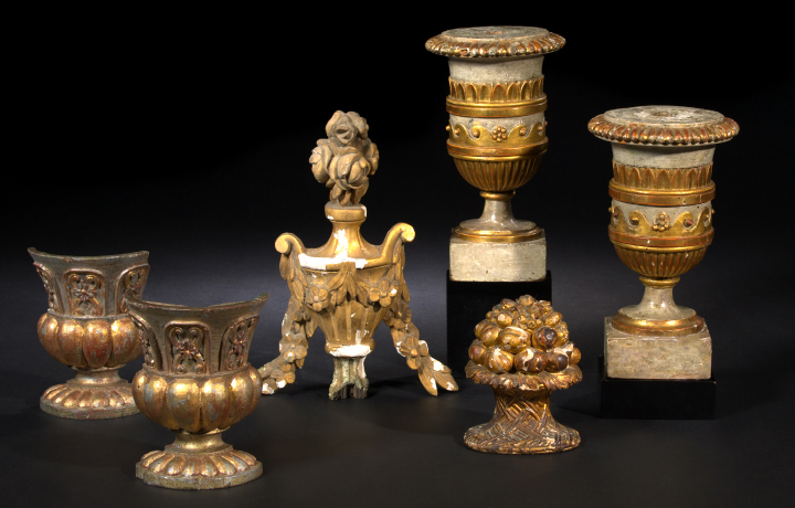 Pair of Continental Carved Parcel Argente and Gilded Architectural Fragments