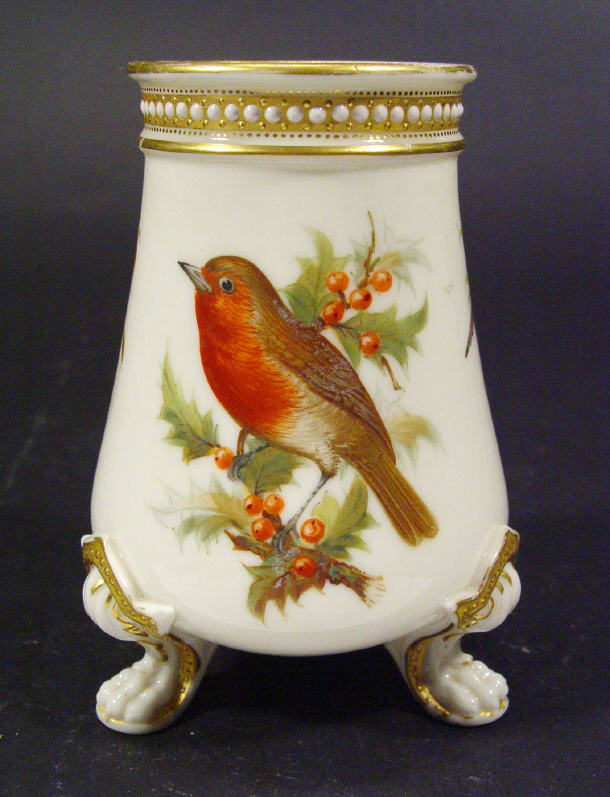 Royal Worcester porcelain vase hand painted with three panels of