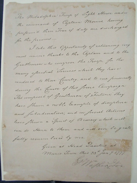 Copy of original letter from George Washington to Captain Morris