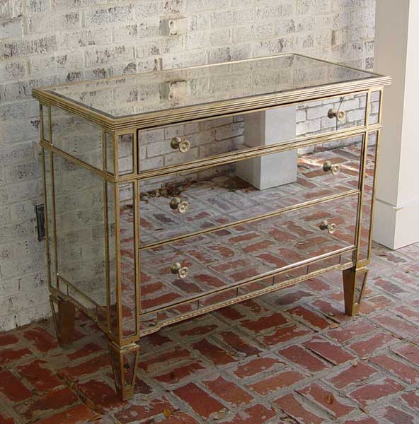 HOLLYWOOD GLAM STYLE MIRRORED CHEST 3 full length drawers Mirrored