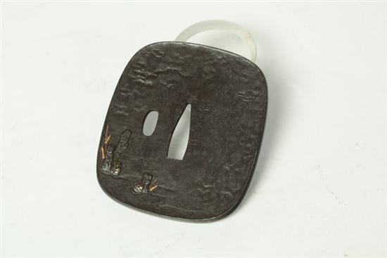 TSUBA Japan 18th 19th century iron Scenic image of rocks