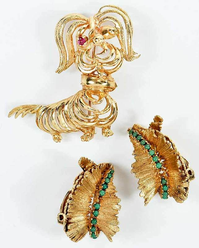 Two Pieces Retro 14kt Jewelry earclips each with 13 round