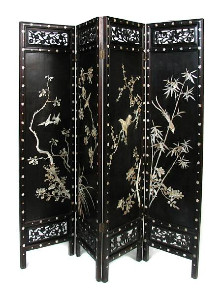 A Chinese mother of pearl inlaid four panel screen height