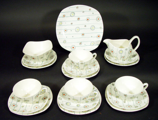 Collection of Midwinter stylecraft teaware hand painted with stylized stripes