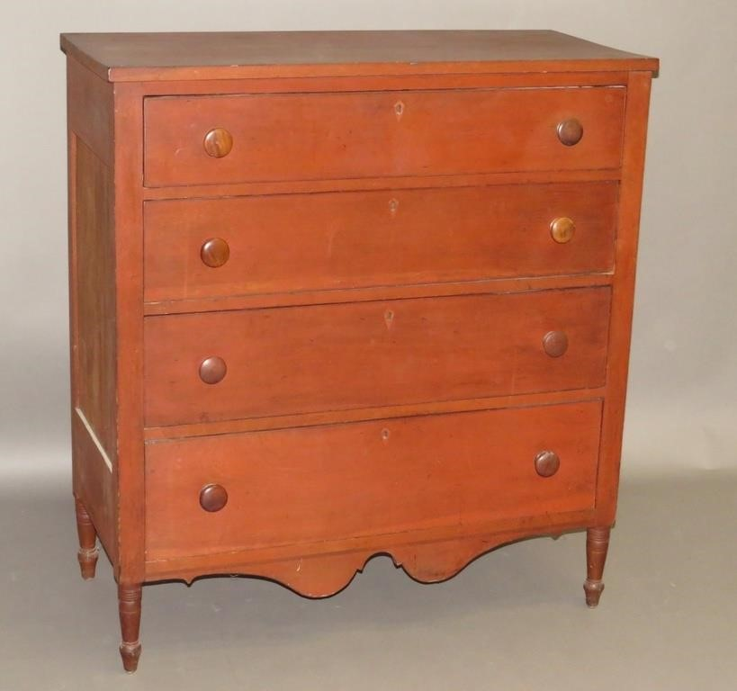 SHERATON SOFTWOOD CHEST OF DRAWERSca 1820 with a red wash