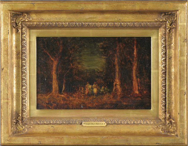 RALPH ALBERT BLAKELOCK OIL ON MAHOGANY PANEL New York N