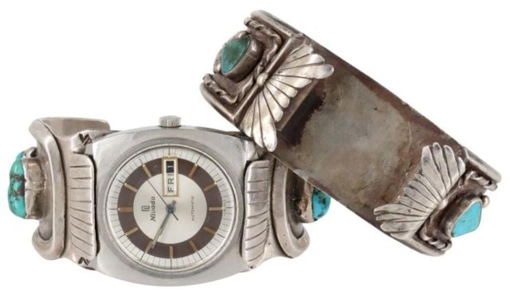 lot of 2 Native American silver content unknown watch cuffs
