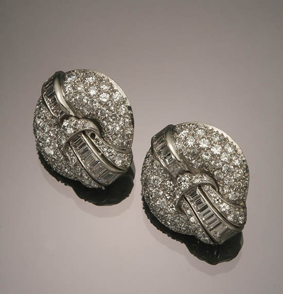Pair of Platinum and Diamond Ear Clips Seaman Schepps Each