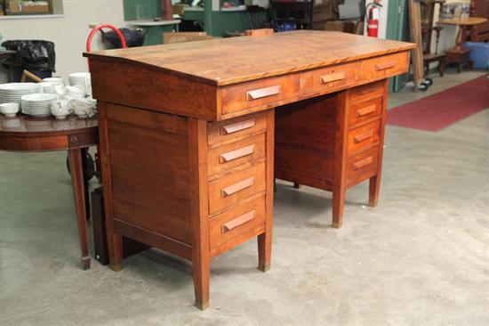 THREE PART ARCHITECT S DESK Mahogany having a slant top