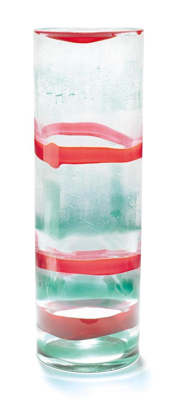 VENINI VASE Murano 1992 Clear glass with bands of red