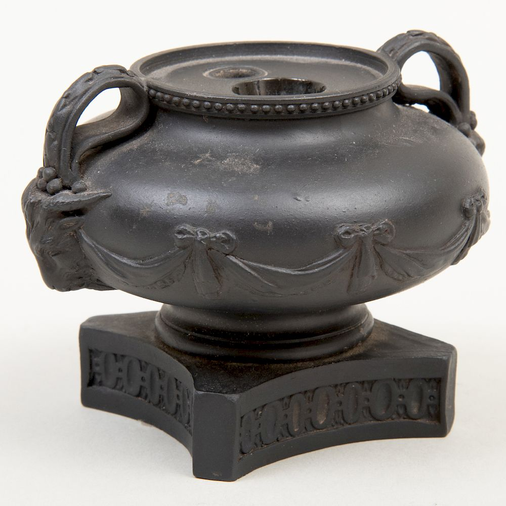 Wedgwood Black Basalt Two Handle Ink Pot Impressed lowercase mark