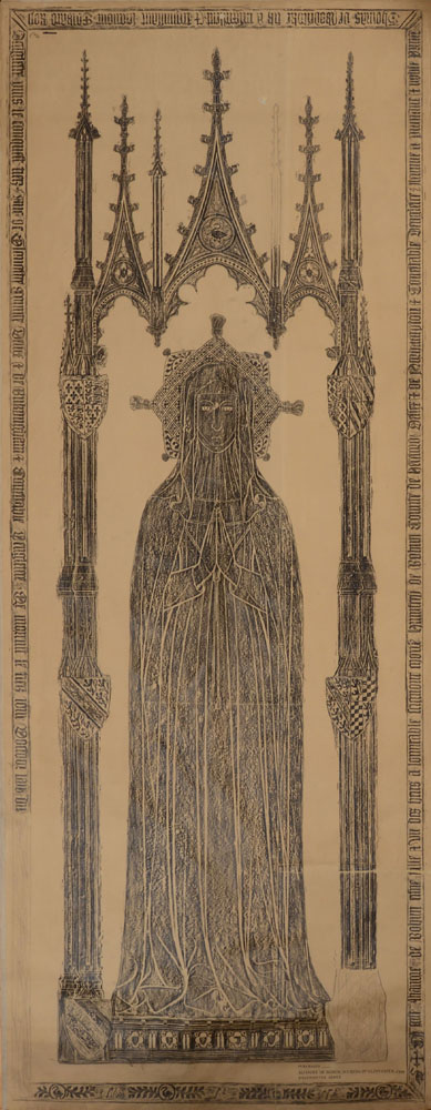 TWO ENGLISH BRASS TOMB RUBBINGS 19TH CENTURY Wax crayon on