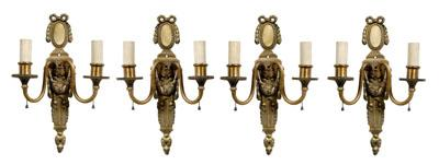 Four Louis XVI style brass sconces matching set with heavy