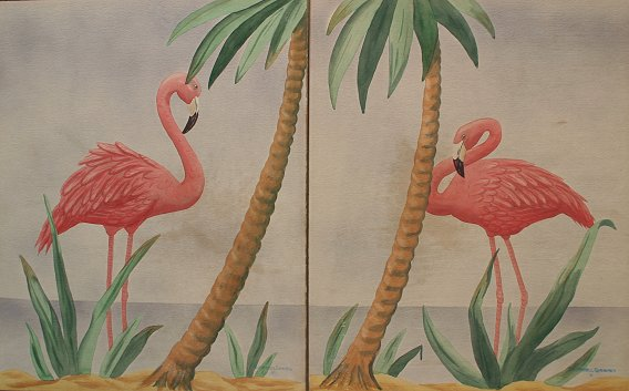 GRAVES Shiriell Watson American 1884 1954 Pair of Deco Flamingos