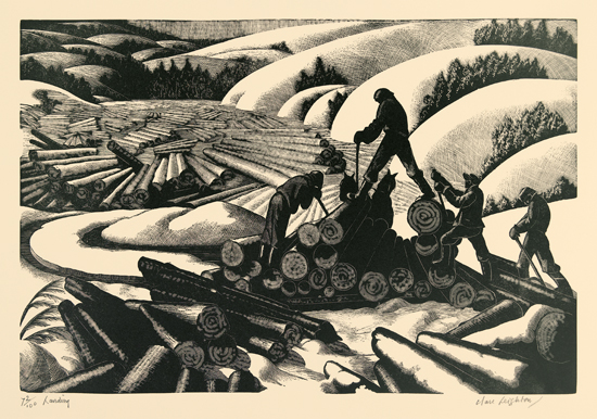 CLARE LEIGHTON Landing Wood engraving on smooth cream wove paper