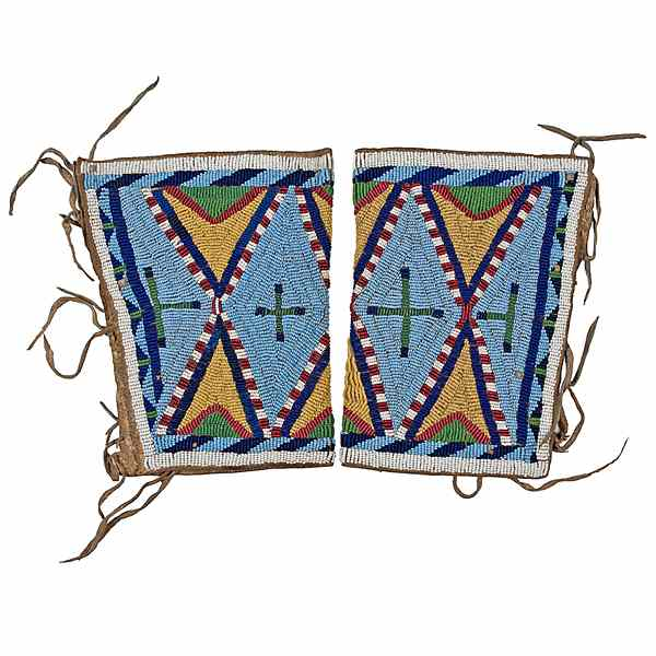 Northern Plains Beaded Hide Cuffs thread sewn and beaded using