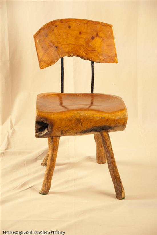 Hand Made Chair of Wood with Cast Iron Back Support