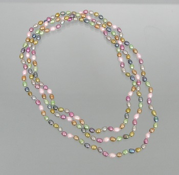 A 62 Long Strand of Multicolor Freshwater Cultured Pearls A