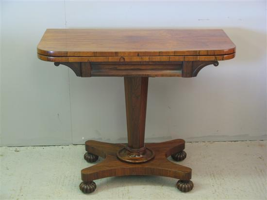 19th Century rosewood folding card table on square column support