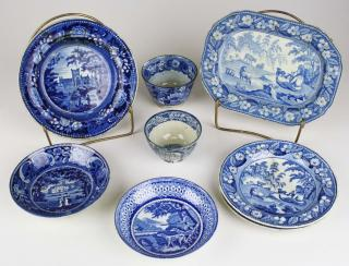 lot of 8 pcs of damaged blue transfer dec Staffordshire
