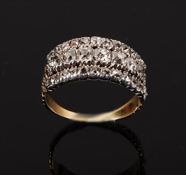 A diamond ring circa 1800 designed of three rows of