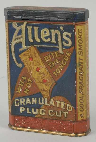 Allen s Granulated Plug Cut Tobacco Tin Description Rare Condition