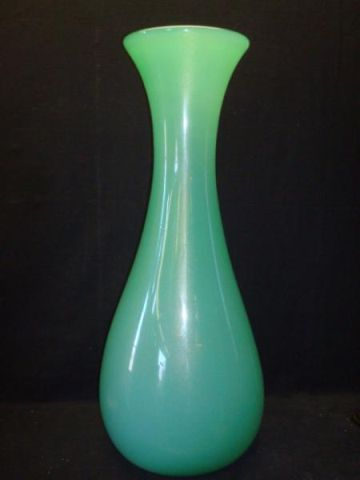Murano Vase Jade Green Glass with Gold Flecks and Paper