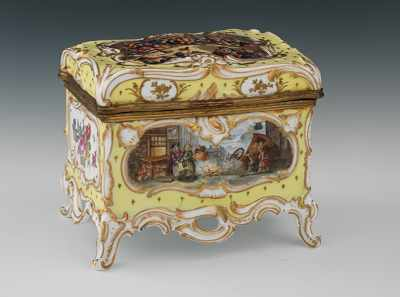 A Large Hand Enameled Porcelain Dresser Box Hinged lid porcelain