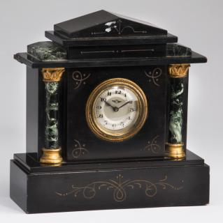 Petite slate and marble mantel clock 8 h Petite slate