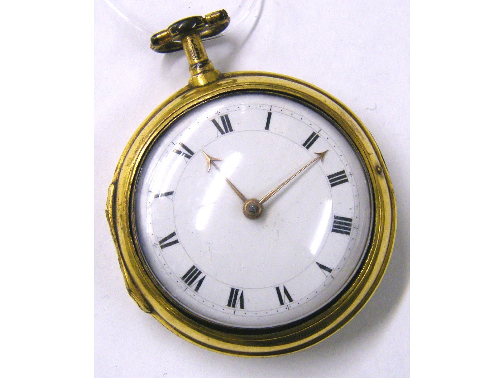 Gilt metal pair cased fusee verge pocket watch the movement