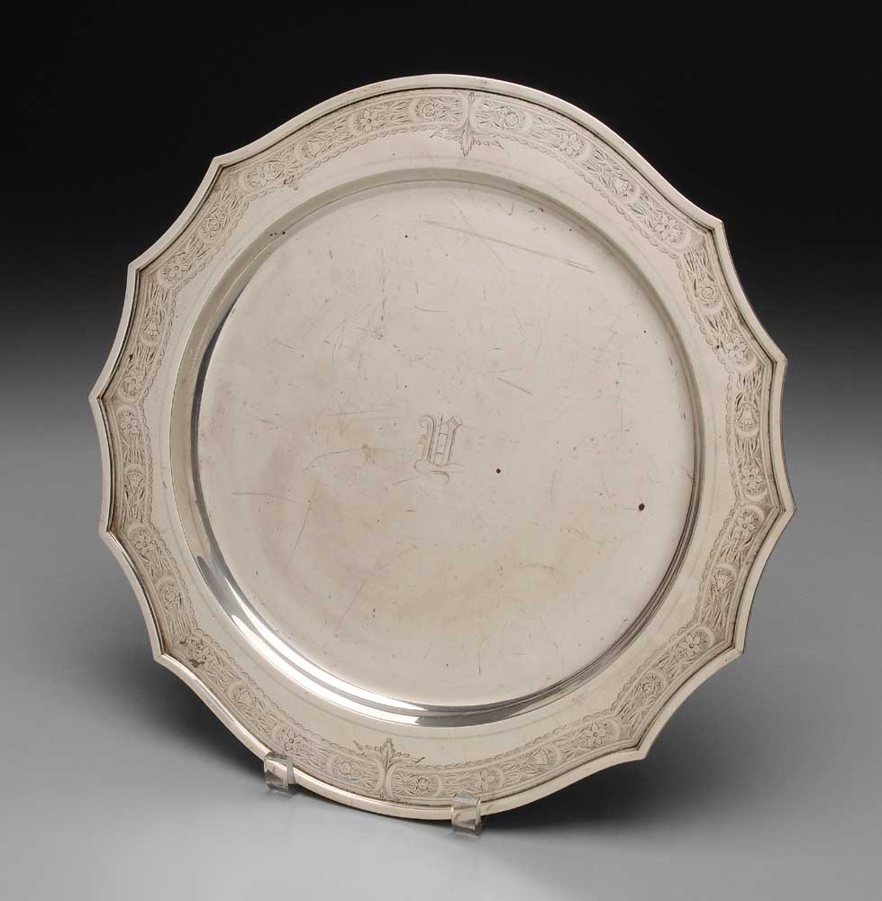 Gorham Sterling Tray American 20th century scalloped border engraved floral