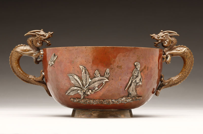 A Gorham Japonaise bronze copper and silver mixed metal two