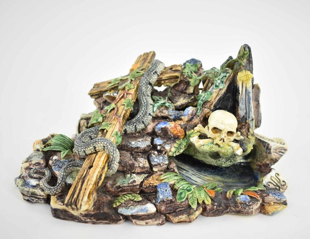 FRENCH PALISSY EARTHENWARE DEPICTION OF CALVARY19th Century Impressed Avisseau and