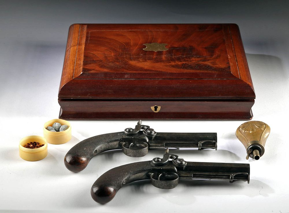 19th C British Dueling Pistols Accessories Case Originally Listed At