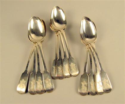 Assembled set of twelve Victorian sterling silver tablespoons various dates