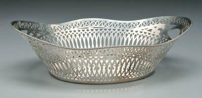 Dutch silver basket oval with scalloped and beaded border scroll