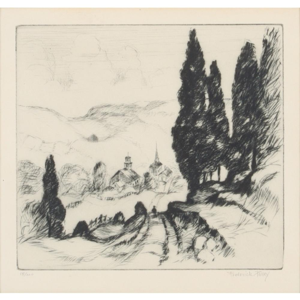 FREDERICK POLLEY INDIANA 1875 1957 UNTITLED LANDSCAPE WITH CHURCH 15