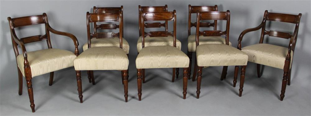SET OF EIGHT REGENCY MAHOGANY DINING CHAIRS includes 2 arm
