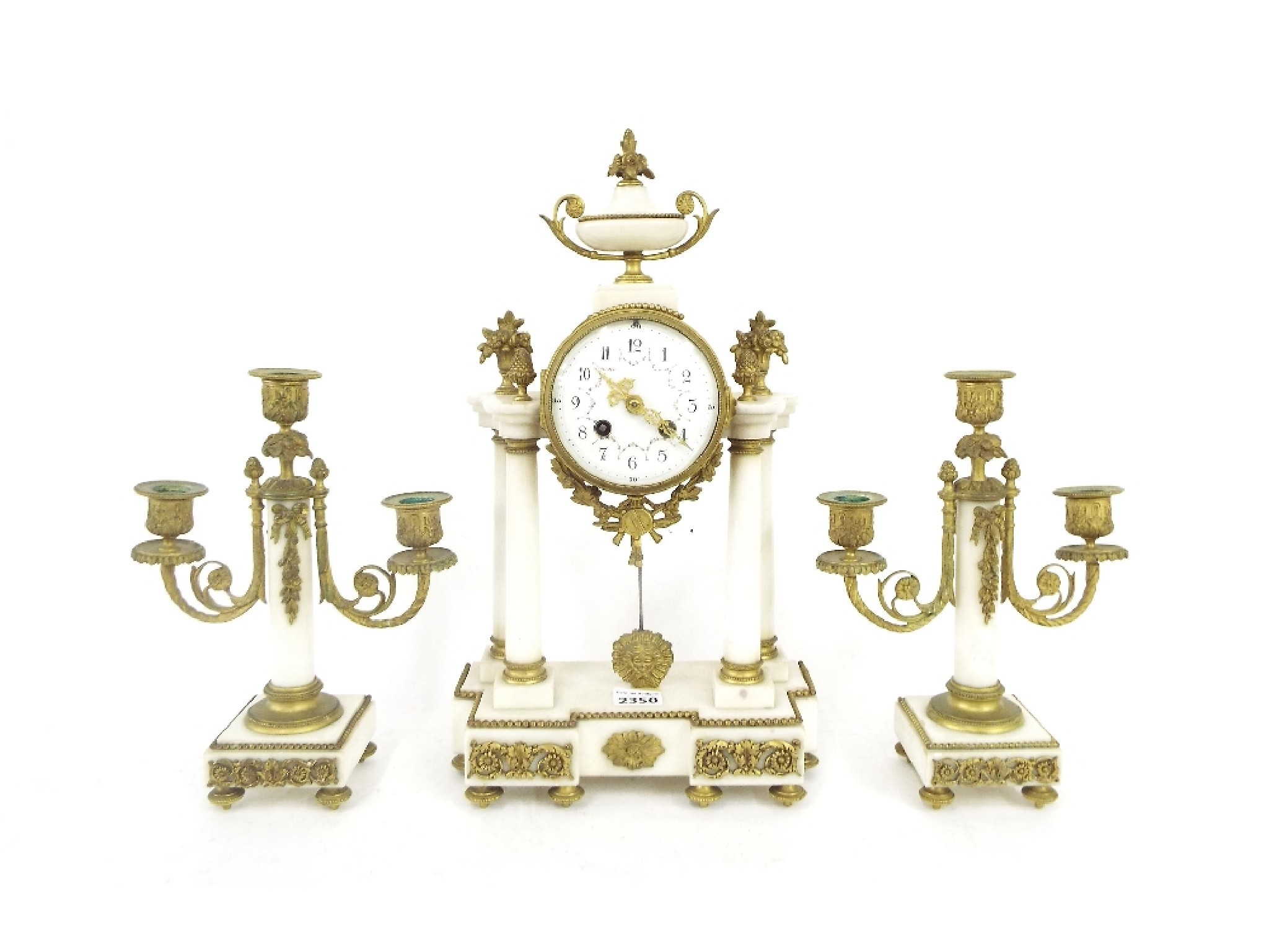 White marble and gilt metal portico type two train mantel