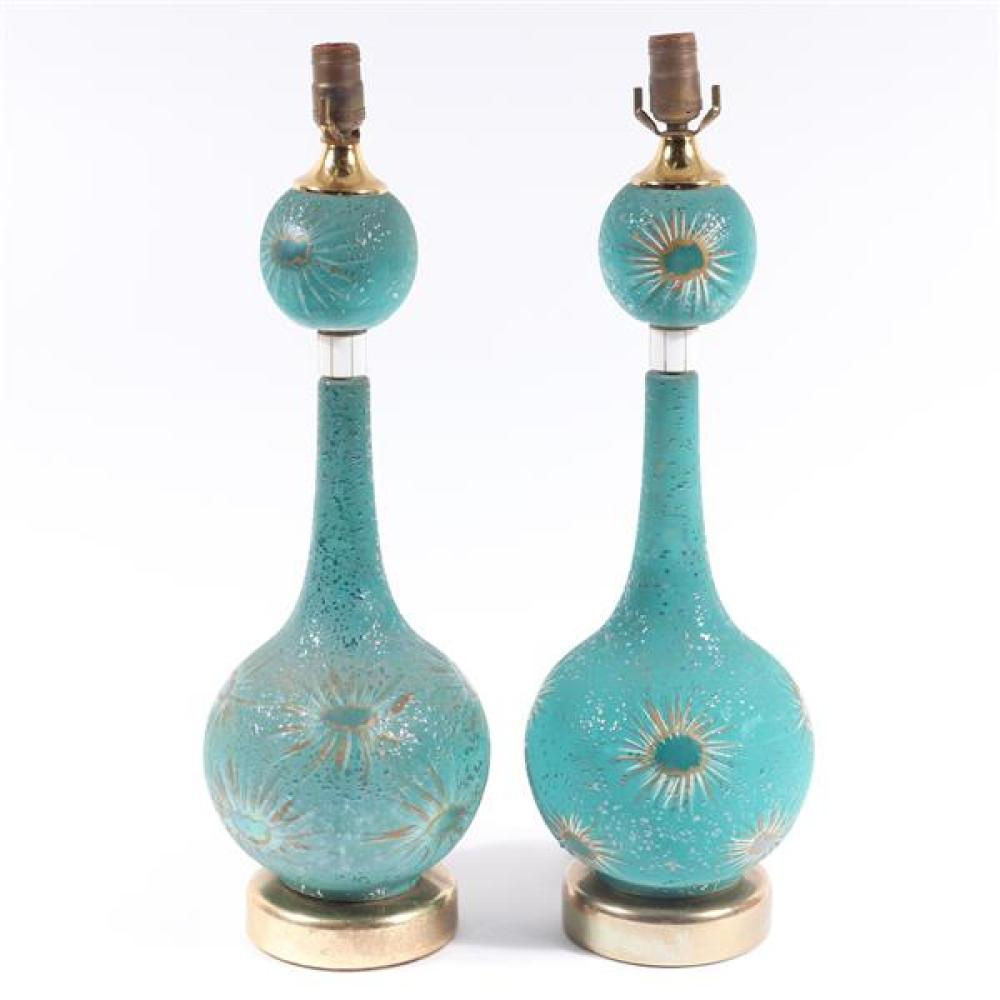 PAIR OF MID CENTURY SPACE AGE ATOMIC 1950S TURQUOISE SPECKLE
